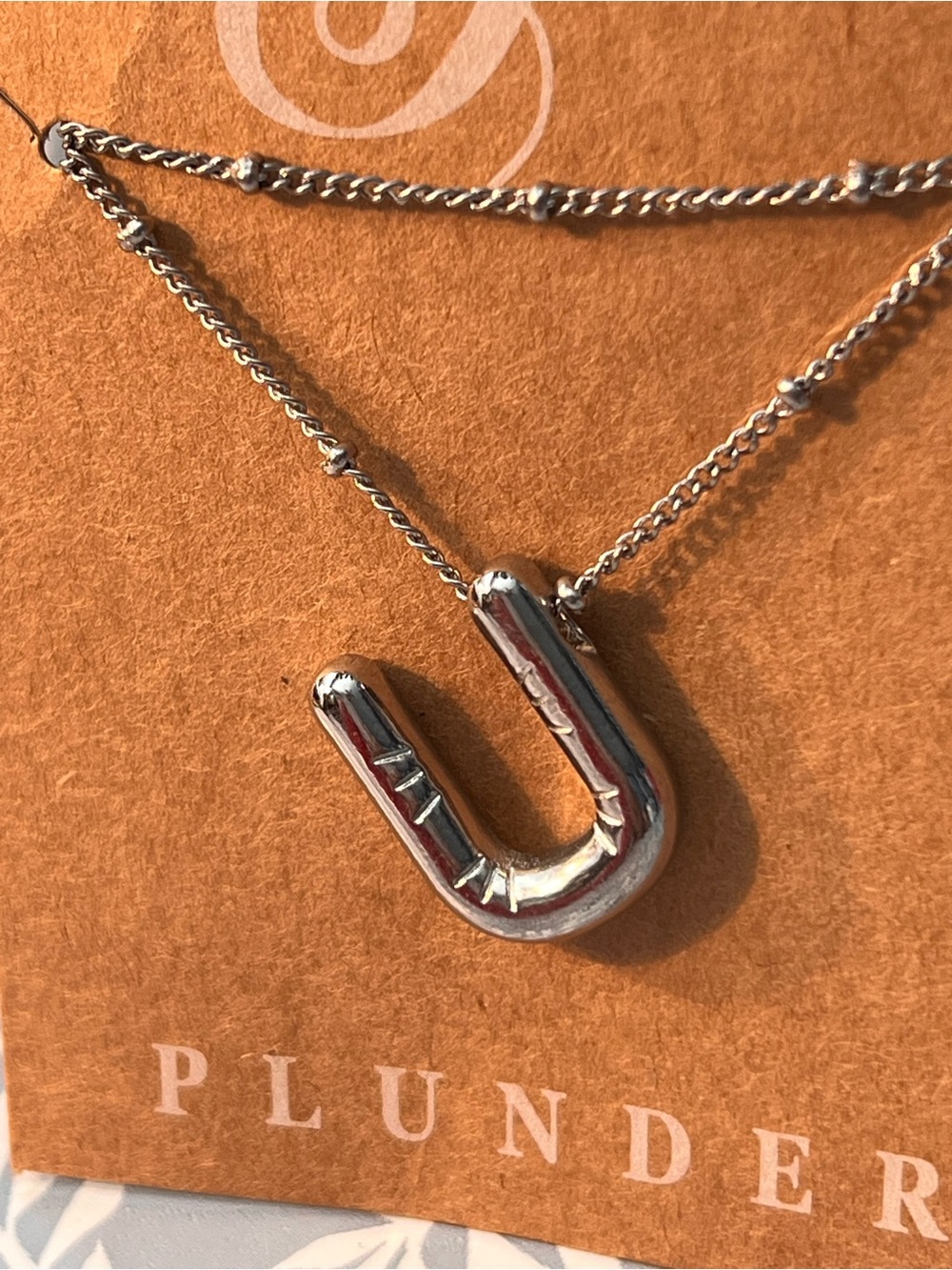 Plunder Silvertone  'U' balloon Letter Charm Necklace